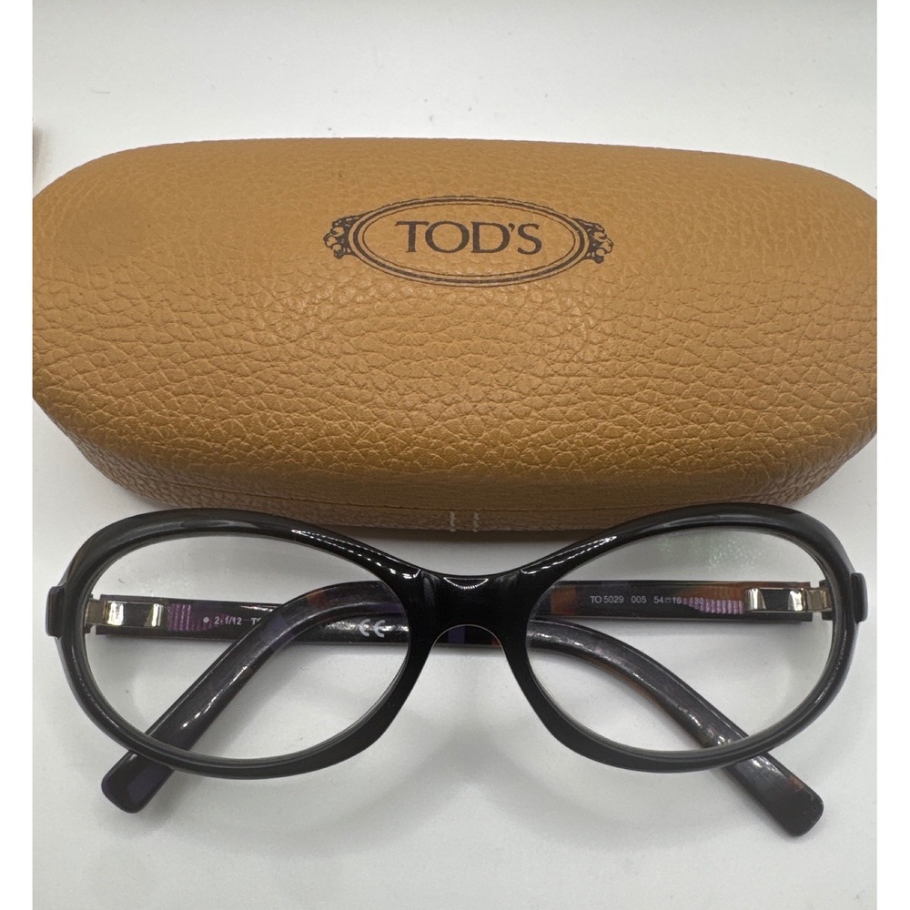 Tods TO 5029 005 Black Tortoise Oval Eyeglasses Frames Italy Case FRAMES ONLY